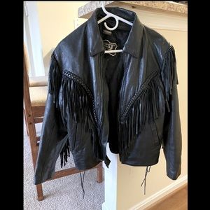 Leather Biker Jacket with Tassels